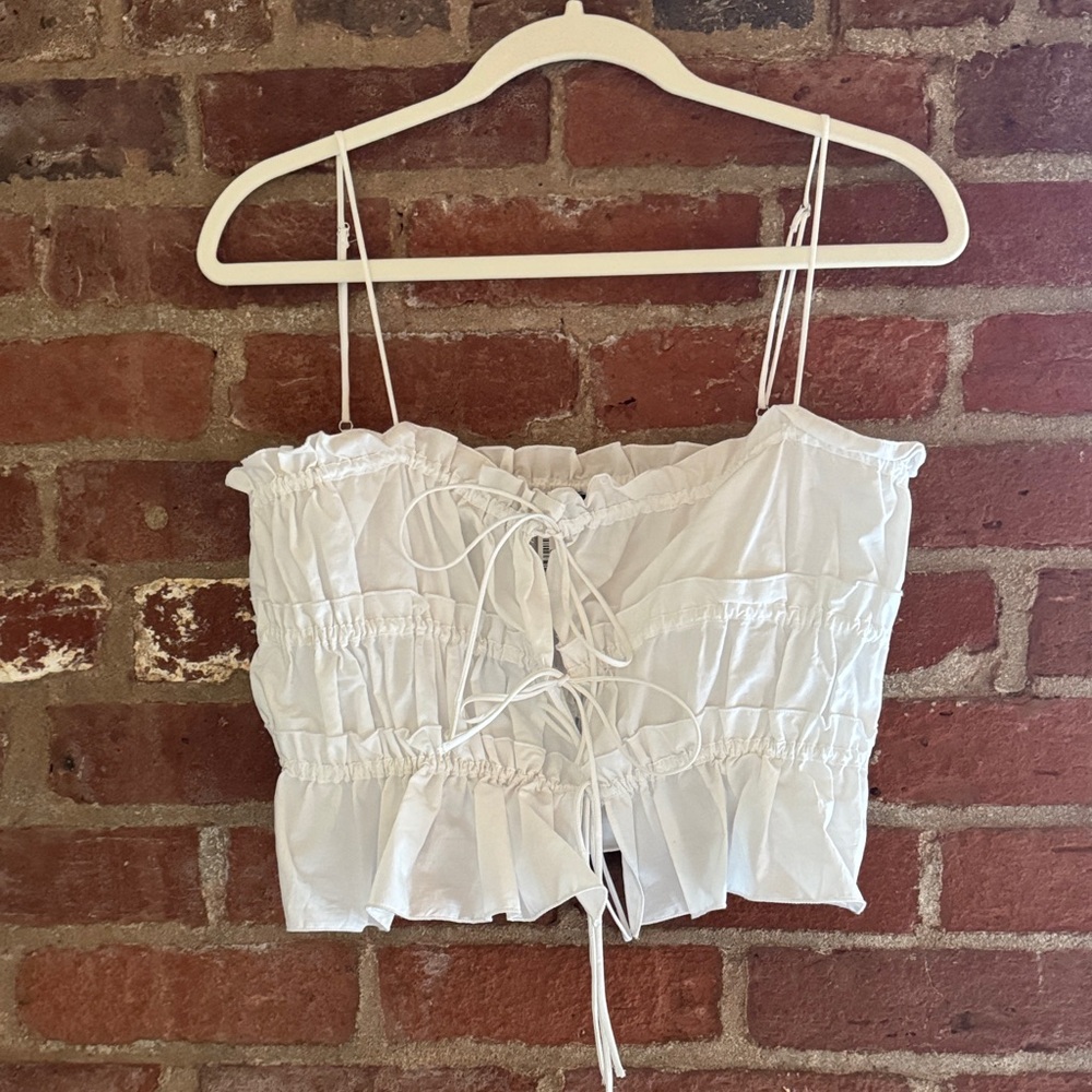 ZARA White Lace-Up Ruffle Top
